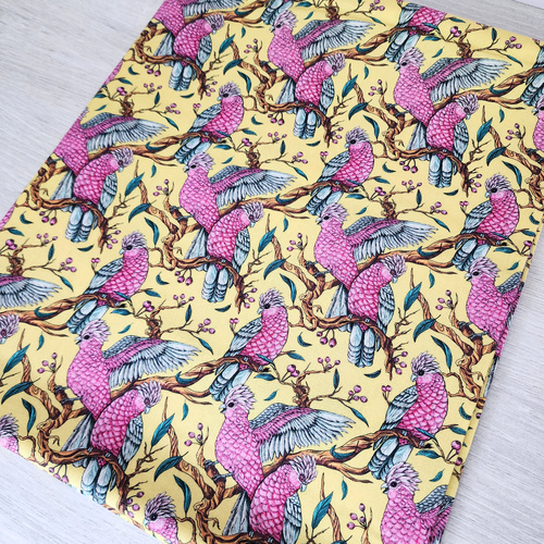 *REMNANT 140cm* KK Fabrics, Wonderful Wings, Galahs Yellow