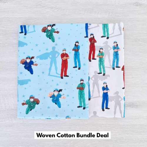 *2 PIECE BUNDLE* Robert Kaufman, Digitally Printed Cotton, Frontline Heroes, Superheroes White & Blue