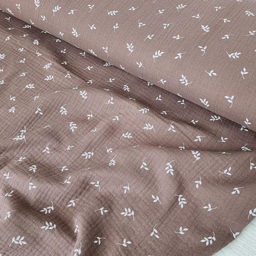 *REMNANT 133cm* European Double Gauze, Oeko-Tex, Dainty Leaves Portabella