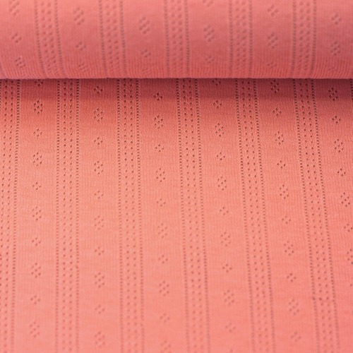 *REMNANT 129cm* European Cotton Pointelle Jersey Knit, Oeko-Tex, Bright Peachy Pink