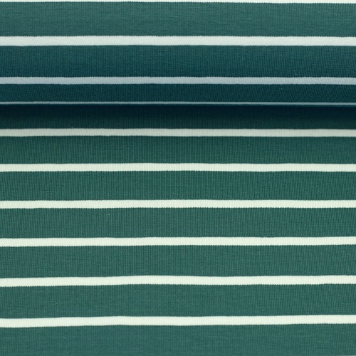 European Cotton Elastane Jersey, Oeko-Tex, Yarn Dyed Striped Sea Glass
