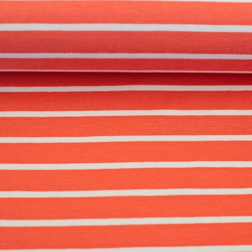 European Cotton Elastane Jersey, Oeko-Tex, Yarn Dyed Striped Papaya
