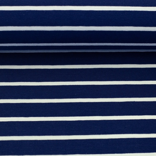 European Cotton Elastane Jersey, Oeko-Tex, Yarn Dyed Striped Midnight Blue
