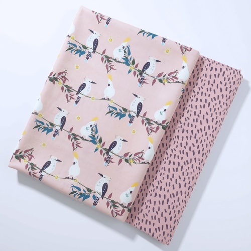 *2 PIECE BUNDLE*  Kookaburra & Dashes Blush Woven Cotton