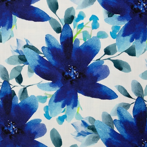 European 'Linen Look' Cotton Double Muslin, Sapphire Bloom