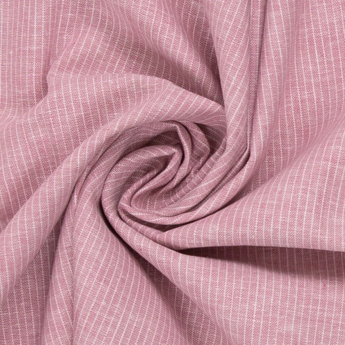 European Linen Cotton Chambray Blend Woven, Fine Stripes, Light Ruby