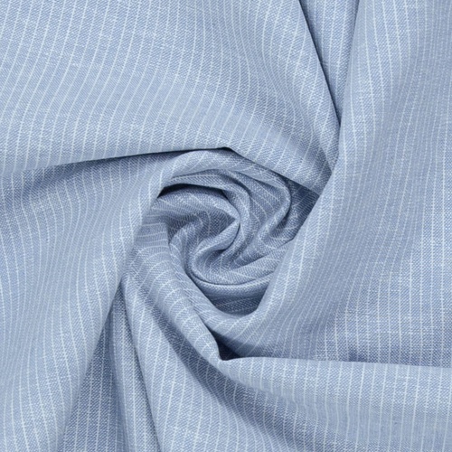 *REMNANT 61cm* European Linen Cotton Chambray Blend Woven, Fine Stripes Light Blue