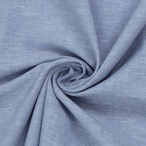 European Linen Cotton Chambray Blend Woven, Mid Blue