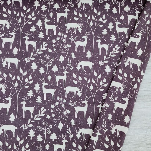 *REMNANT 127cm* European Cotton Elastane Jersey, Oeko-Tex, Xmas Deers Mauve