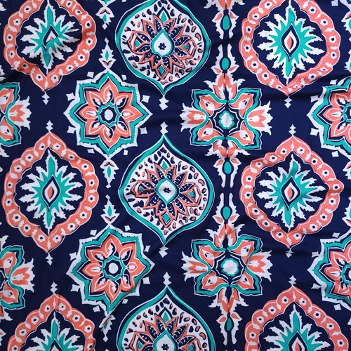 *REMNANT 116cm* European Woven Viscose, Oeko-Tex, Moroccan Medallion Navy