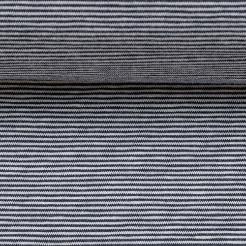 *REMNANT 99cm* European Cotton Elastane Jersey, Oeko-Tex, 1mm Yarn Dyed Stripes Navy