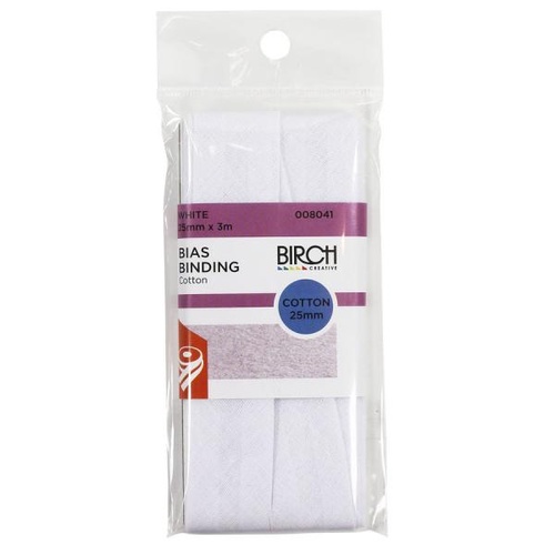 Bias Binding, Birch Cotton White - 25mm x 3m
