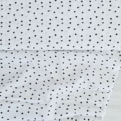 European Viscose Crepe, Oeko-Tex, Black Crosses on White