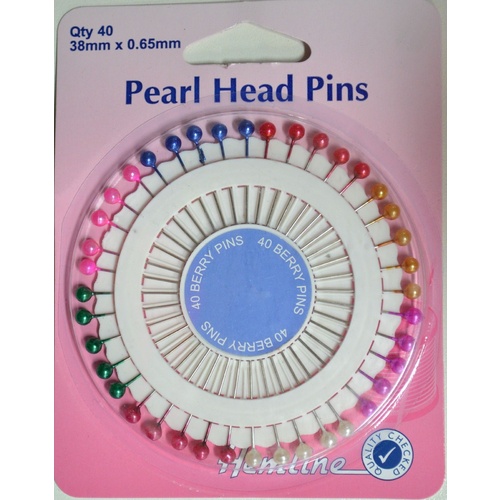 Hemline, Pearl Head Pins 38mm x 0.65mm, 40pcs on Pin Wheel