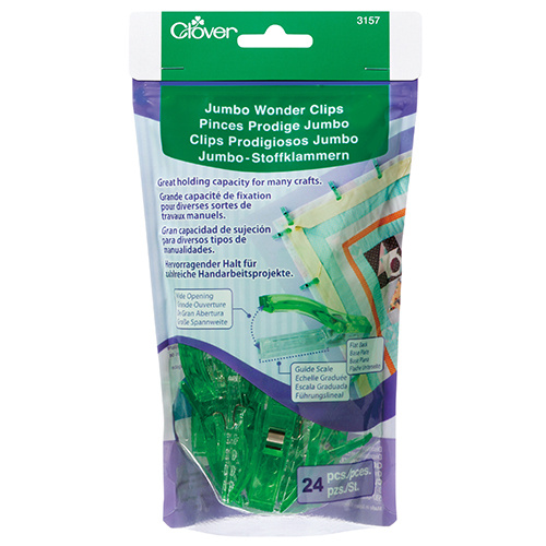 Clover, Jumbo Wonder Clips Green, 24 Piece Pack