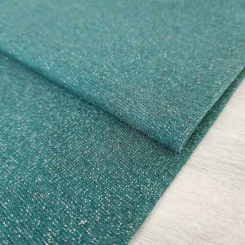 European Ribbing, Lurex, Dark Green/Silver Sparkle