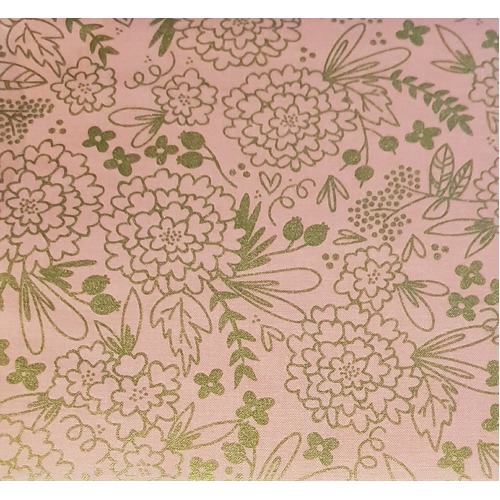 *REMNANT 124cm* Riley Blake Designs, On Trend, Floral Coral Metallic Gold Sparkle