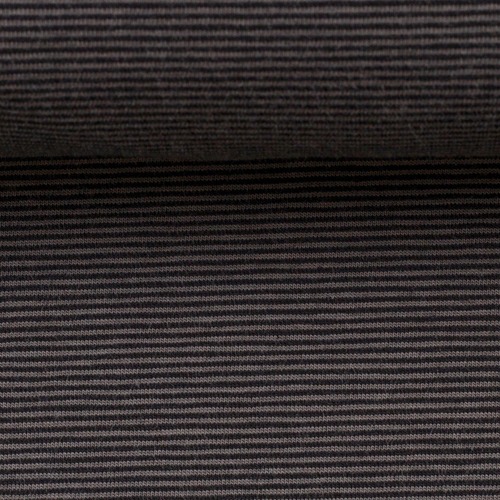 *REMNANT 117cm* European Cotton Elastane Jersey, Oeko-Tex, 1mm Yarn Dyed Stripes Black/Dark Grey