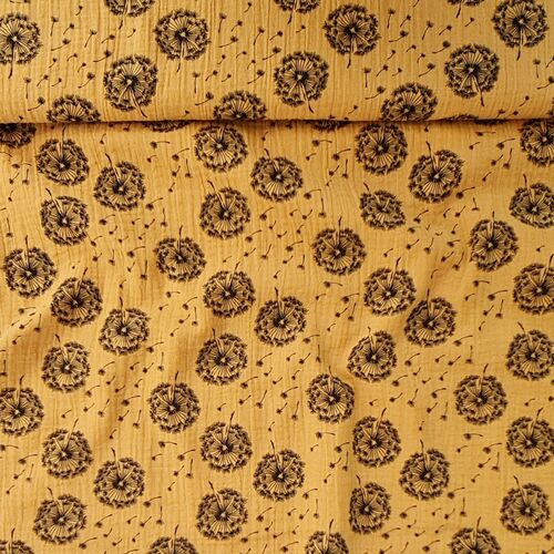 European Double Gauze, Oeko-Tex, Dandelions Light Ochre