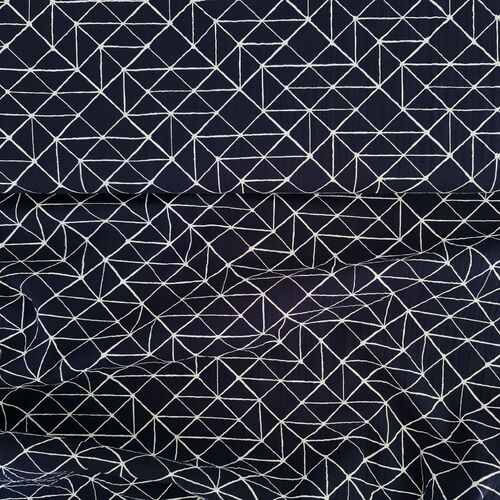 European Double Gauze, Oeko-Tex, Geometric Lines, White/Dark Navy