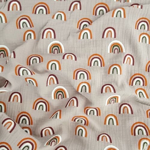 *REMNANT 158cm* European Double Gauze, Oeko-Tex, Rainbows Grey