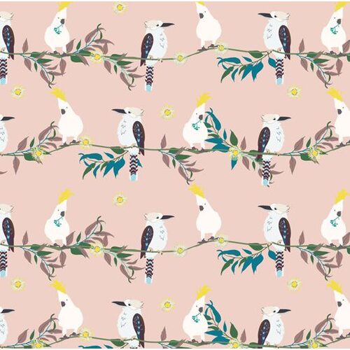 KK Fabrics, Kookaburra Calling, Feathered Line-up Pink