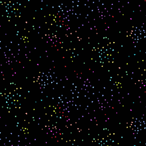 Andover Fabrics, Rainbow Sprinkles, Heart Stars Black