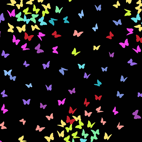 Andover Fabrics, Rainbow Sprinkles, Butterflies Black