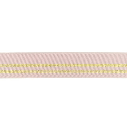 Waistband Elastic, High Density 30mm Lurex Gold Lines Old Pink