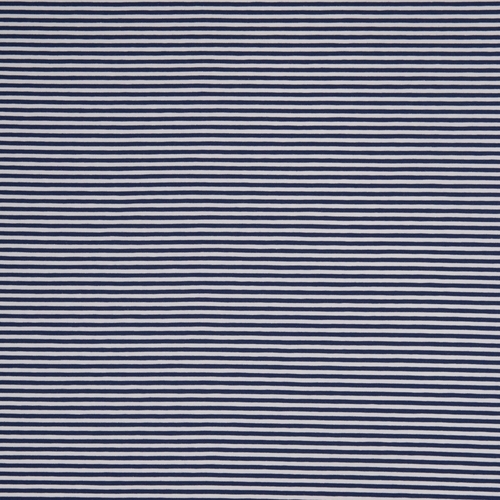 European Cotton Elastane Jersey, Oeko Tex, Stripes 3mm Dark Blue/White