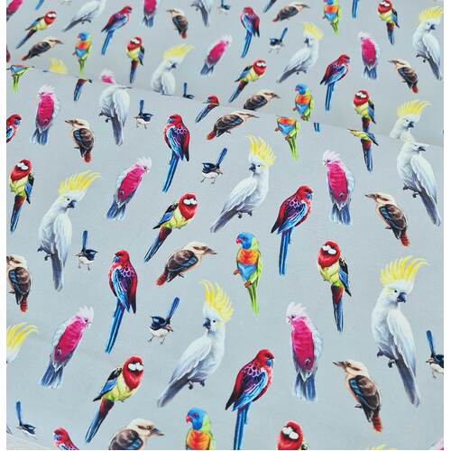 KK Fabrics, Birds Of The Bush, Bush Buddies Grey