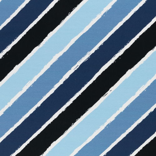 European Knit, Oeko-Tex French Terry, Diagonally Stripes Denim Blue/Light Blue/Black