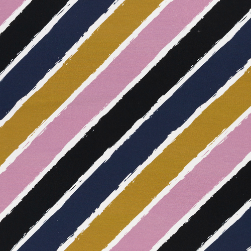 European Knit, Oeko-Tex French Terry, Diagonally Stripes Moss/Blue/Lilac