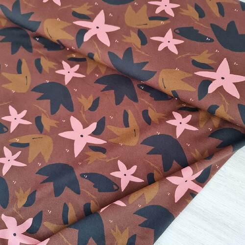 *REMNANT 136cm* European Cotton Elastane Jersey, Oeko-Tex, Starfruit Chocolate Multi