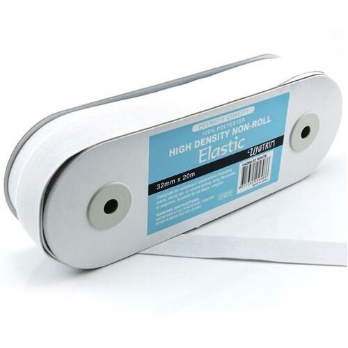 Elastic, Uni-Trim High Density 32mm - White, 20m Roll