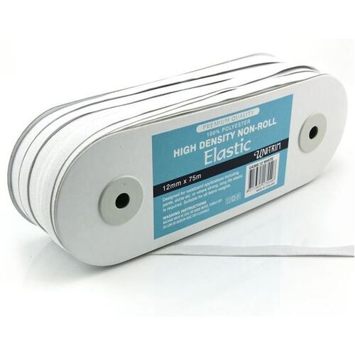 Elastic, Uni-Trim High Density 12mm - White, 75m Roll