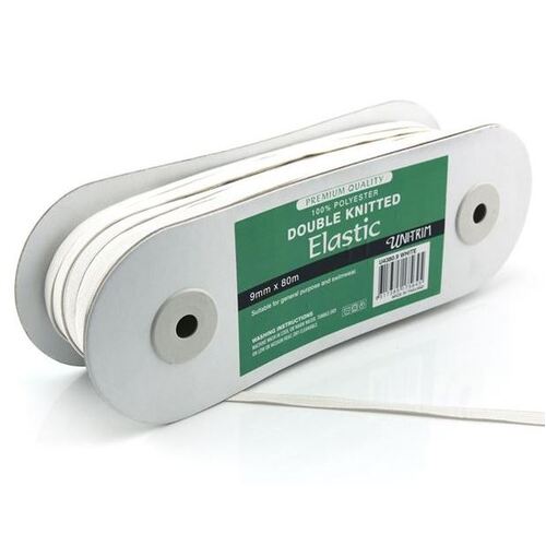 Elastic, Uni-Trim Double Knitted 9mm, White 80m Roll