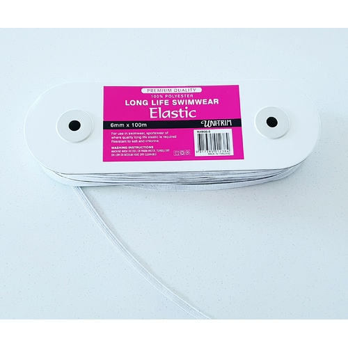 Elastic, Uni-Trim Swimwear 6mm - White 100m Roll