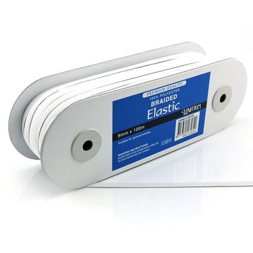 Elastic, Uni-Trim Premium Braided 9mm, White per metre