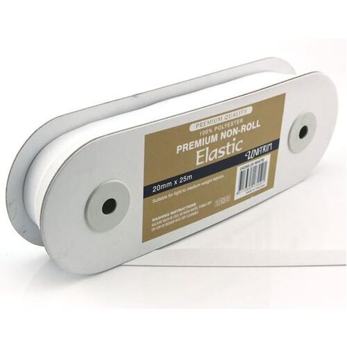 Elastic, Uni-Trim Premium Non-Roll 20mm - White per metre