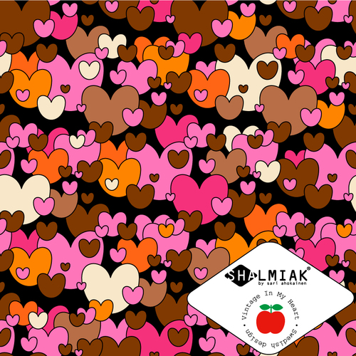 Vintage In My Heart, Organic Jersey, Foxy Flora Hearts Pink Orange Brown
