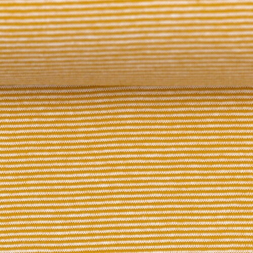 European Cotton Elastane Jersey, Oeko-Tex, 1mm Stripes Light Ochre/White