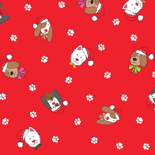 Makower UK, Yappy Christmas, Xmas Dogs Red