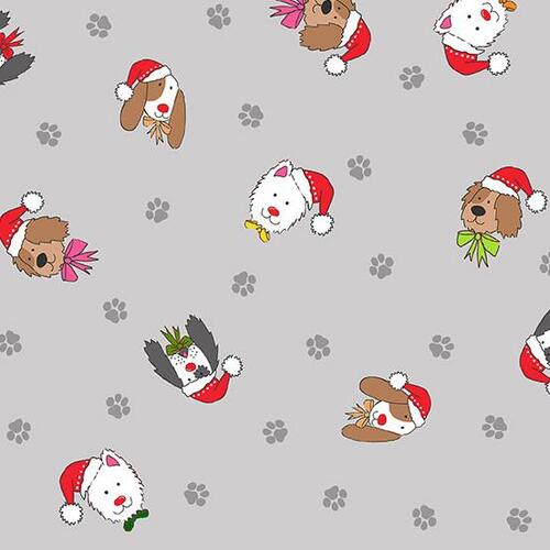 Makower UK, Yappy Christmas, Xmas Dogs Grey