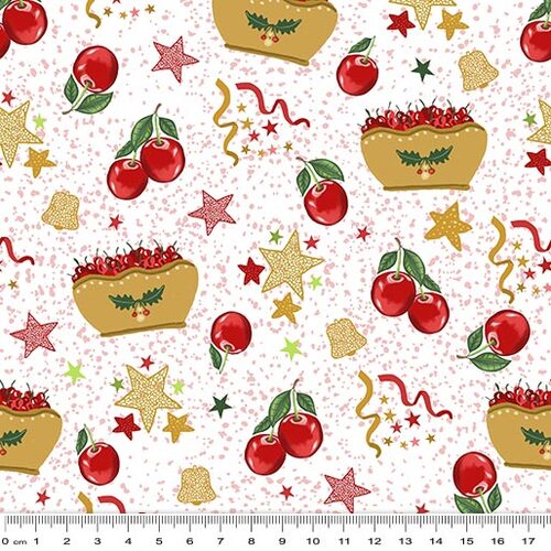 *REMNANT 28cm* KK Fabrics, Aussie Festive Cheer, Juicy Cherries Brown