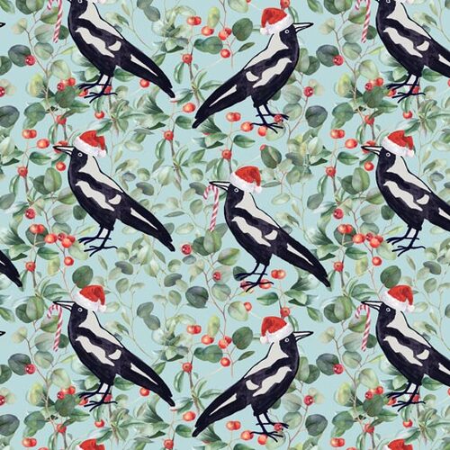 KK Fabrics, Unalloyed Aussie Christmas, Magpies Carols Blue