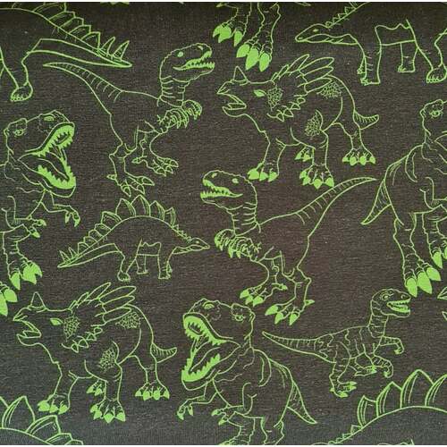 European Cotton Elastane Jersey, Oeko-Tex, Dinosaurs Green