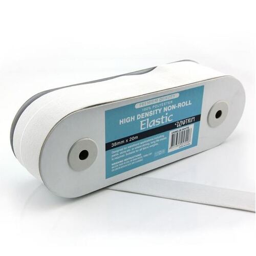 Elastic, Uni-Trim High Density 38mm - White, per 20m Roll