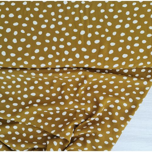 European Woven Viscose, Oeko-Tex, Dots Brass White