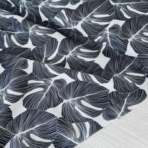 European Woven Viscose, Oeko-Tex, Dark Navy Monstera